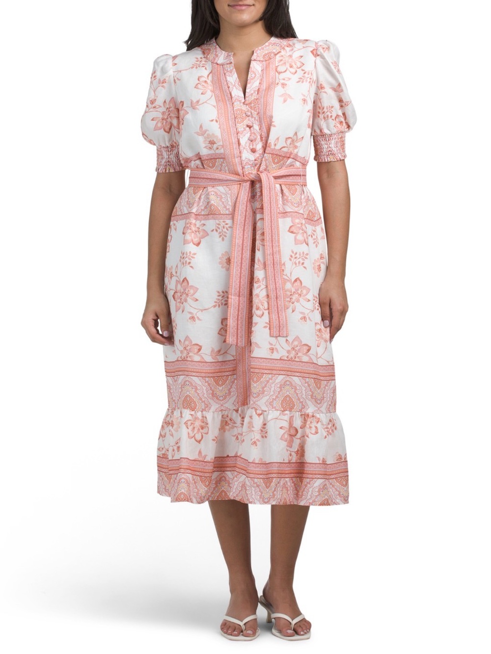 Ellie Tahari Floral Linen Midi Dress with Tie Waist NWT ~ Zimmermann like dress!